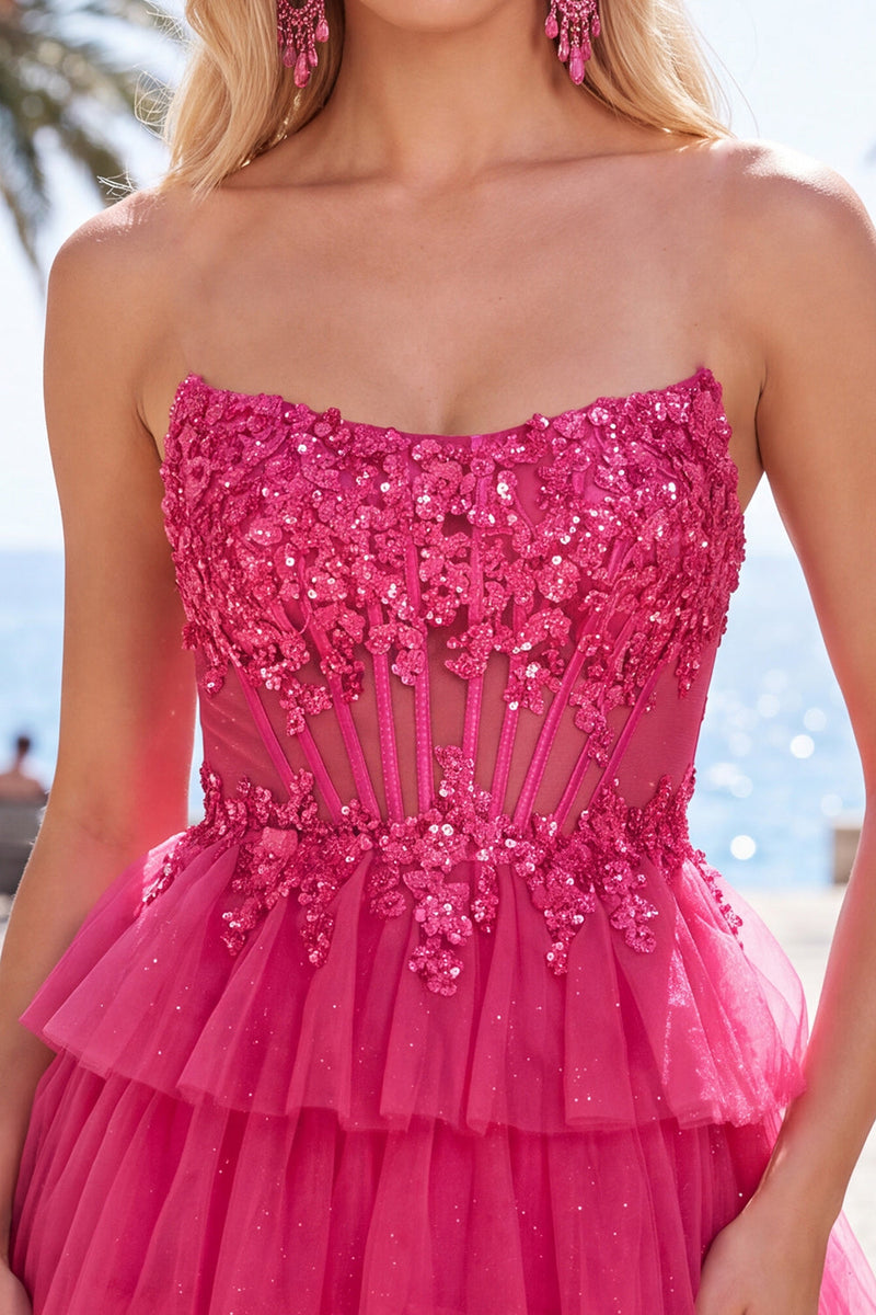 Load image into Gallery viewer, Lilac A Line Tiered Corset Short Cocktail Dress with Appliques
