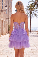 Load image into Gallery viewer, Lilac A Line Tiered Corset Short Cocktail Dress with Appliques