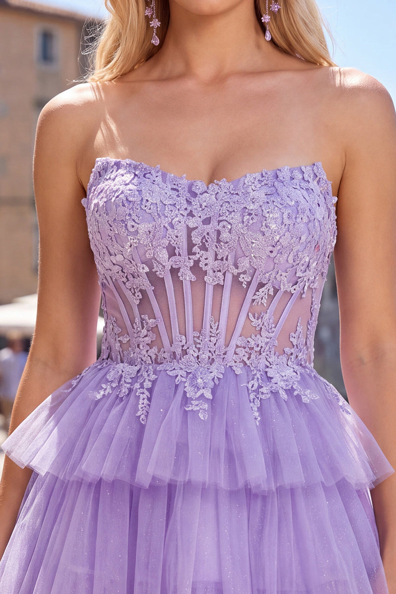 Load image into Gallery viewer, Lilac A Line Tiered Corset Short Cocktail Dress with Appliques