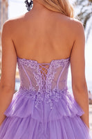Load image into Gallery viewer, Lilac A Line Tiered Corset Short Cocktail Dress with Appliques