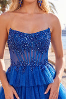 Load image into Gallery viewer, Lilac A Line Tiered Corset Short Cocktail Dress with Appliques