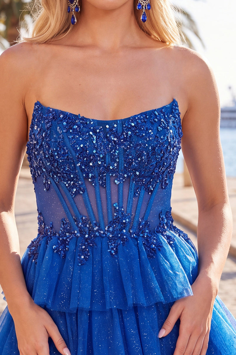 Load image into Gallery viewer, Lilac A Line Tiered Corset Short Cocktail Dress with Appliques
