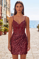 Load image into Gallery viewer, Sparkly White Spaghetti Straps Tight Sequins Short Corset Cocktail Dress