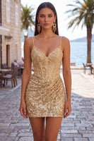 Load image into Gallery viewer, Sparkly White Spaghetti Straps Tight Sequins Short Corset Cocktail Dress
