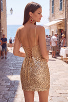 Load image into Gallery viewer, Sparkly White Spaghetti Straps Tight Sequins Short Corset Cocktail Dress