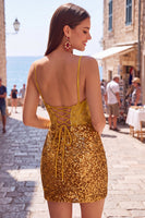 Load image into Gallery viewer, Sparkly White Spaghetti Straps Tight Sequins Short Corset Cocktail Dress
