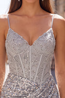 Load image into Gallery viewer, Sparkly White Spaghetti Straps Tight Sequins Short Corset Cocktail Dress