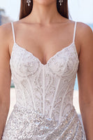 Load image into Gallery viewer, Sparkly White Spaghetti Straps Tight Sequins Short Corset Cocktail Dress