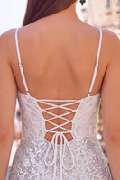 Load image into Gallery viewer, Sparkly White Spaghetti Straps Tight Sequins Short Corset Cocktail Dress