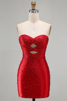 Load image into Gallery viewer, Sparkly Red Tight Cut Out Beaded Short Cocktail Dress with Pearls