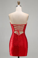 Load image into Gallery viewer, Sparkly Red Tight Cut Out Beaded Short Cocktail Dress with Pearls