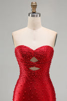 Load image into Gallery viewer, Sparkly Red Tight Cut Out Beaded Short Cocktail Dress with Pearls
