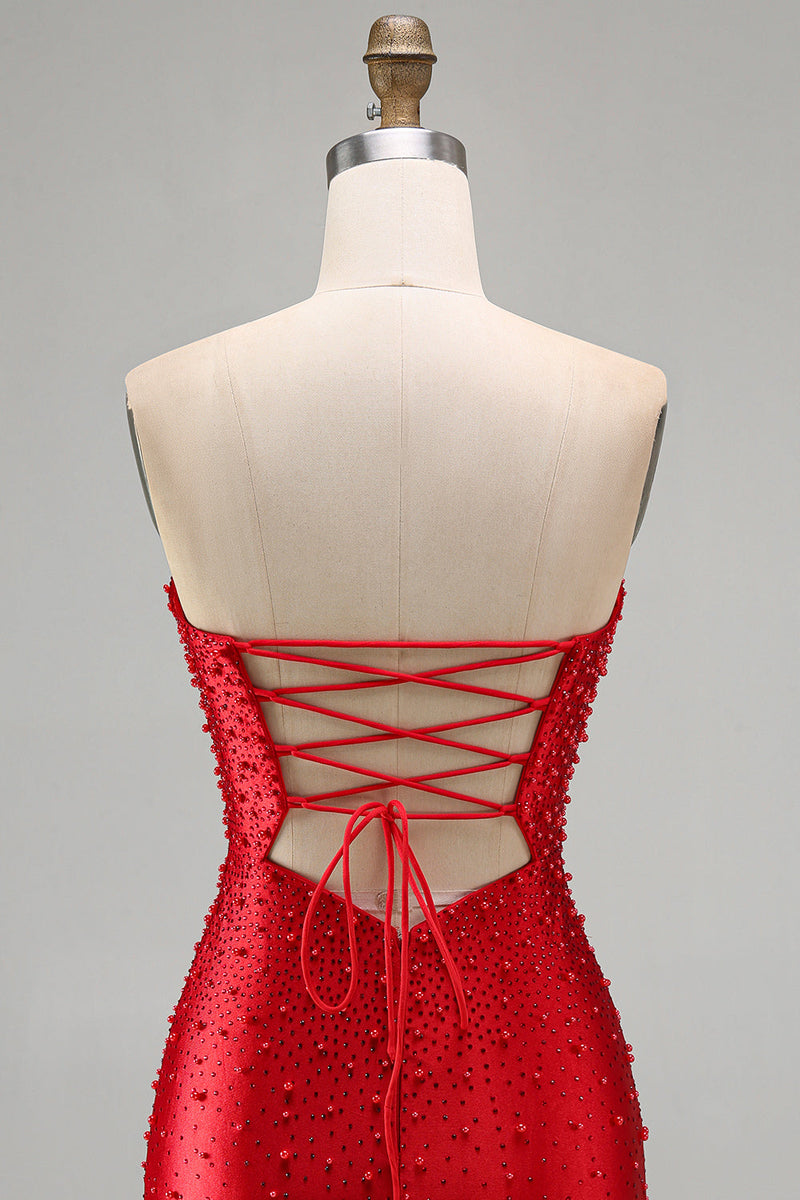 Load image into Gallery viewer, Sparkly Red Tight Cut Out Beaded Short Cocktail Dress with Pearls