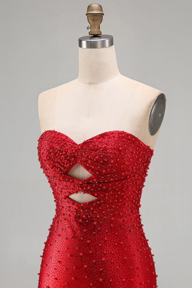 Load image into Gallery viewer, Sparkly Red Tight Cut Out Beaded Short Cocktail Dress with Pearls