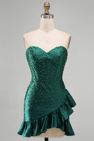 Load image into Gallery viewer, Sparkly Dark Green Ruffled Tight Sweetheart Short Corset Cocktail Dress with Pearls