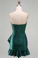 Load image into Gallery viewer, Sparkly Dark Green Ruffled Tight Sweetheart Short Corset Cocktail Dress with Pearls