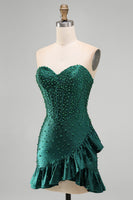 Load image into Gallery viewer, Sparkly Dark Green Ruffled Tight Sweetheart Short Corset Cocktail Dress with Pearls