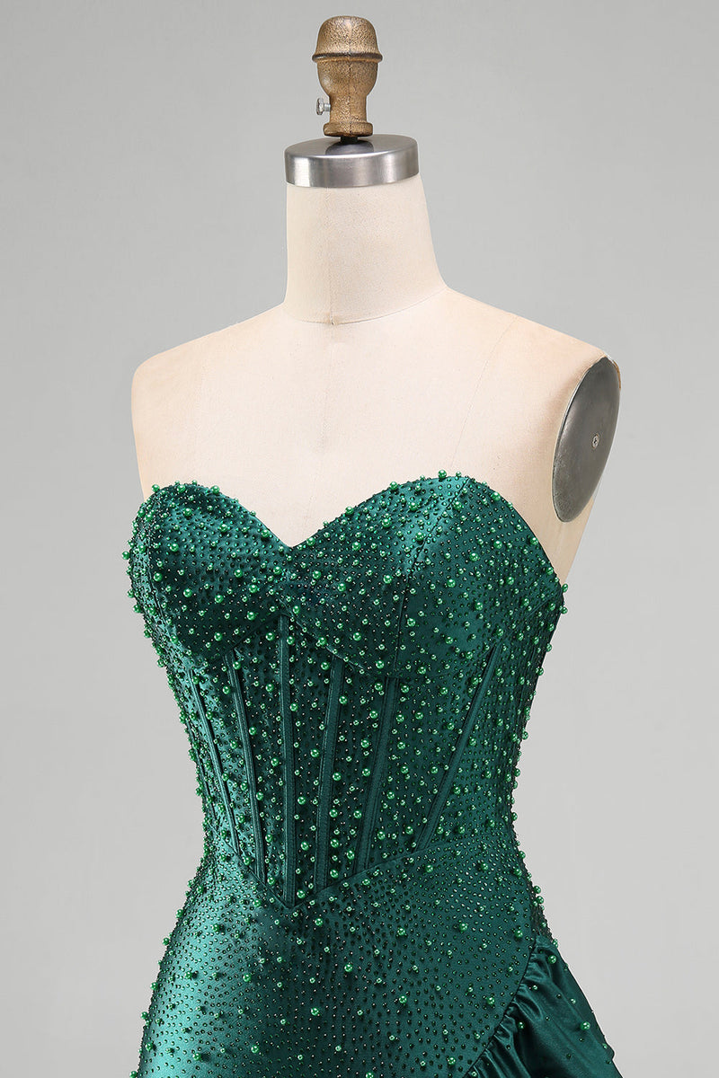 Load image into Gallery viewer, Sparkly Dark Green Ruffled Tight Sweetheart Short Corset Cocktail Dress with Pearls