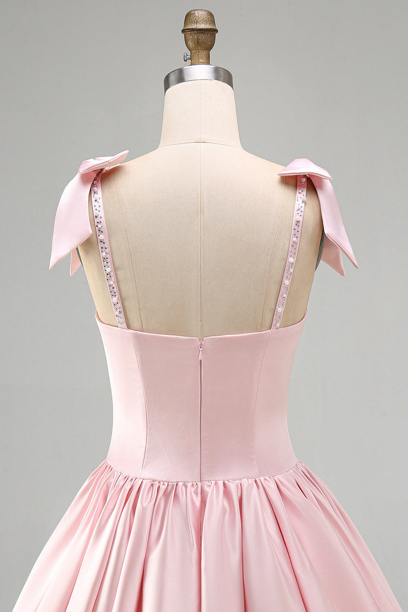 Load image into Gallery viewer, Sparkly Pink Satin A Line Short Cocktail Dress with Pearls