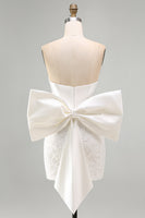 Load image into Gallery viewer, White Tight Lace Ruched Strapless Corset Short Cocktail Dress with Bow