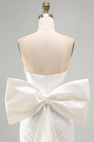 Load image into Gallery viewer, White Tight Lace Ruched Strapless Corset Short Cocktail Dress with Bow