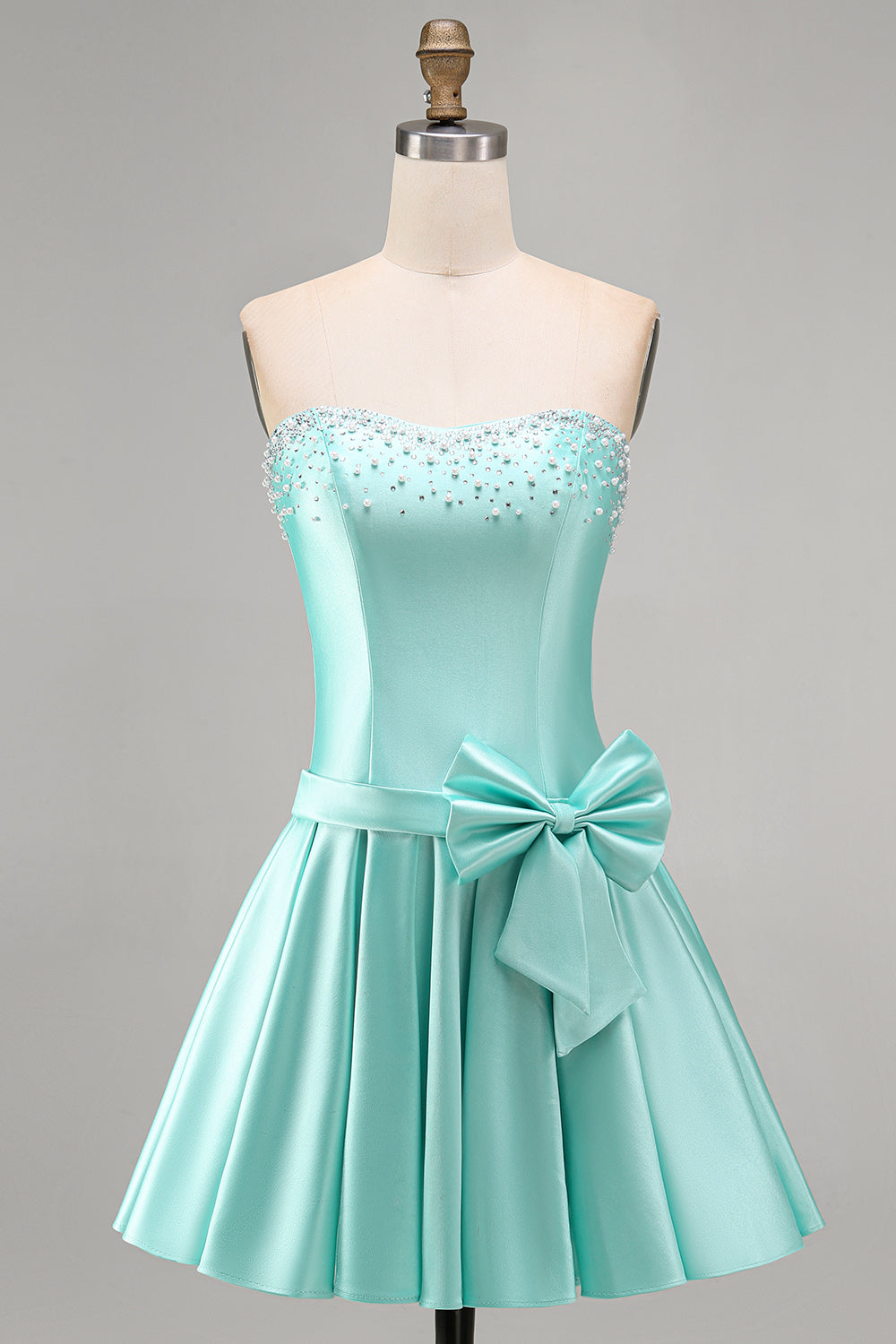 Mint A Line Strapless Sparkly Short Cocktail Dress with Pearls