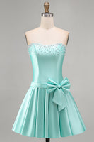Load image into Gallery viewer, Mint A Line Strapless Sparkly Short Cocktail Dress with Pearls