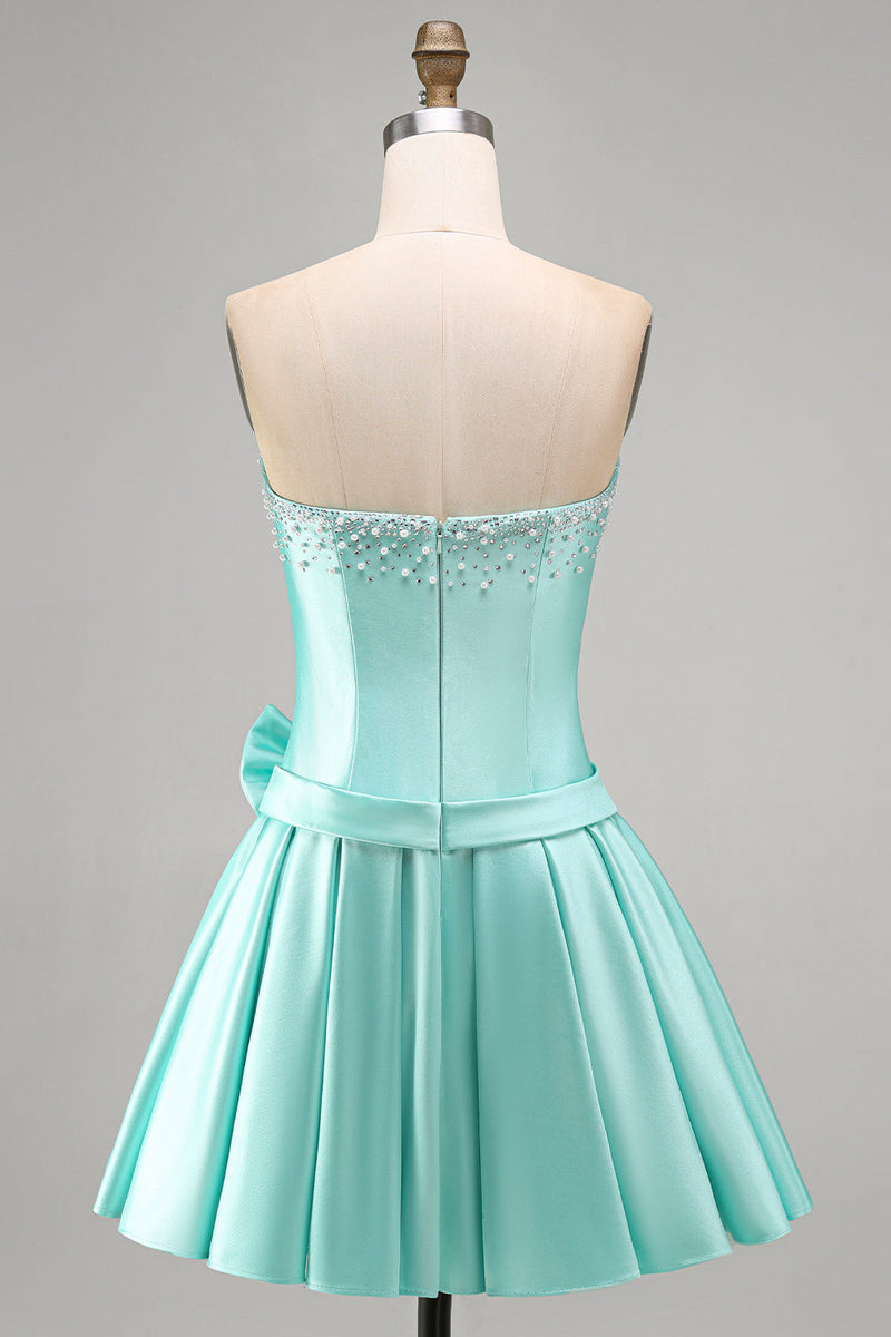 Load image into Gallery viewer, Mint A Line Strapless Sparkly Short Cocktail Dress with Pearls