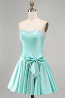 Load image into Gallery viewer, Mint A Line Strapless Sparkly Short Cocktail Dress with Pearls