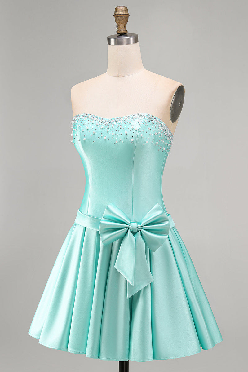 Load image into Gallery viewer, Mint A Line Strapless Sparkly Short Cocktail Dress with Pearls