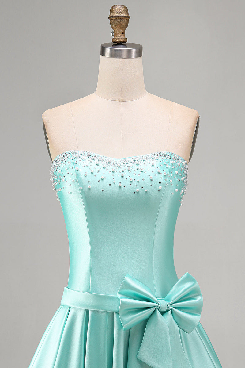 Load image into Gallery viewer, Mint A Line Strapless Sparkly Short Cocktail Dress with Pearls