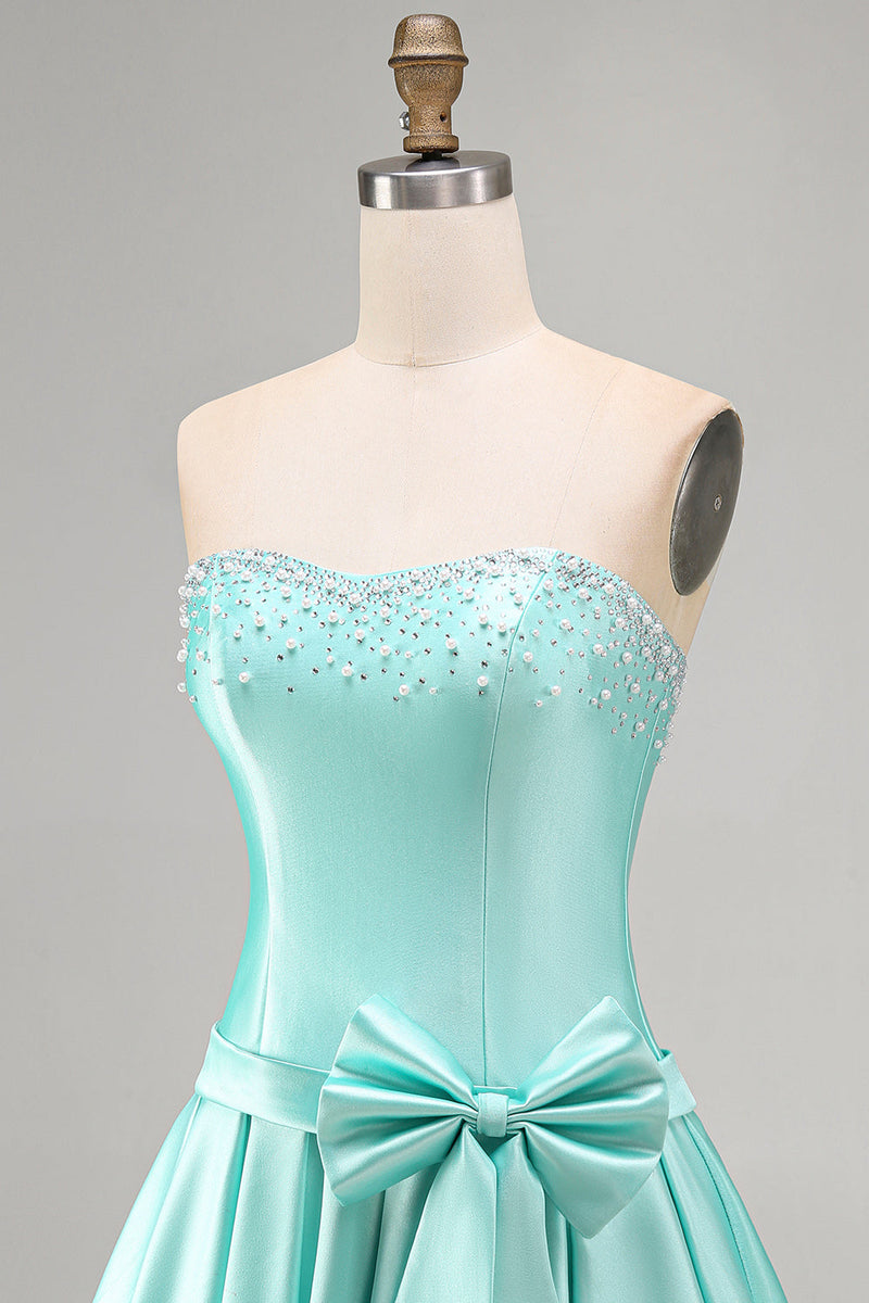 Load image into Gallery viewer, Mint A Line Strapless Sparkly Short Cocktail Dress with Pearls