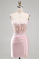 Load image into Gallery viewer, Sparkly Pink Tight Corset Ruched Short Cocktail Dress with Sequins