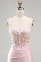 Load image into Gallery viewer, Sparkly Pink Tight Corset Ruched Short Cocktail Dress with Sequins