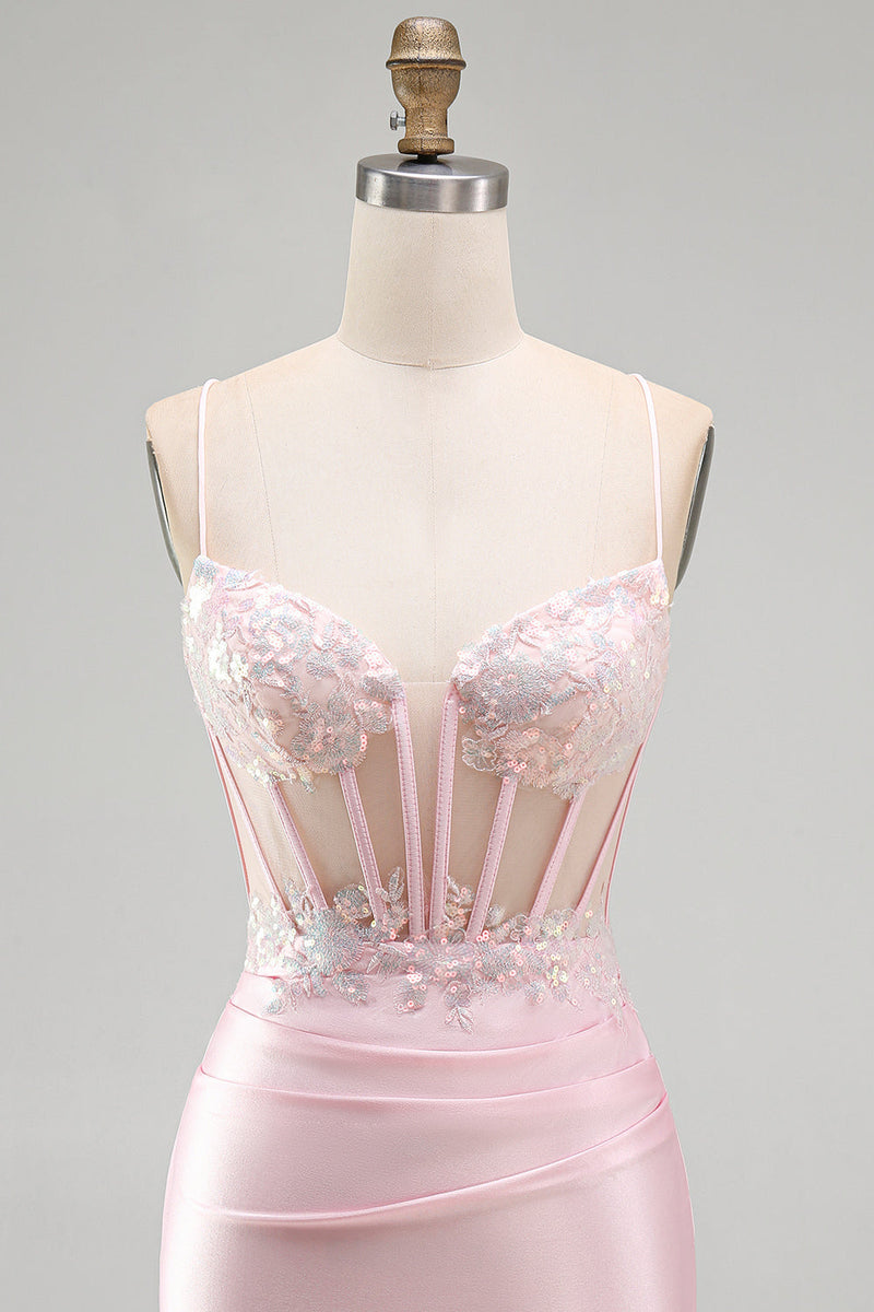 Load image into Gallery viewer, Sparkly Pink Tight Corset Ruched Short Cocktail Dress with Sequins
