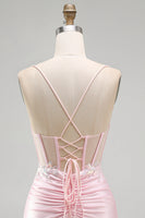 Load image into Gallery viewer, Sparkly Pink Tight Corset Ruched Short Cocktail Dress with Sequins