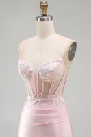 Load image into Gallery viewer, Sparkly Pink Tight Corset Ruched Short Cocktail Dress with Sequins