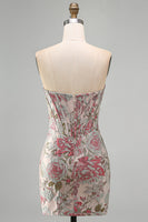Load image into Gallery viewer, Pink Floral Corset Ruched Tight Sweetheart Short Cocktail Dress