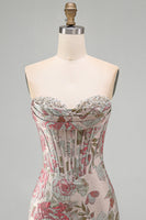 Load image into Gallery viewer, Pink Floral Corset Ruched Tight Sweetheart Short Cocktail Dress