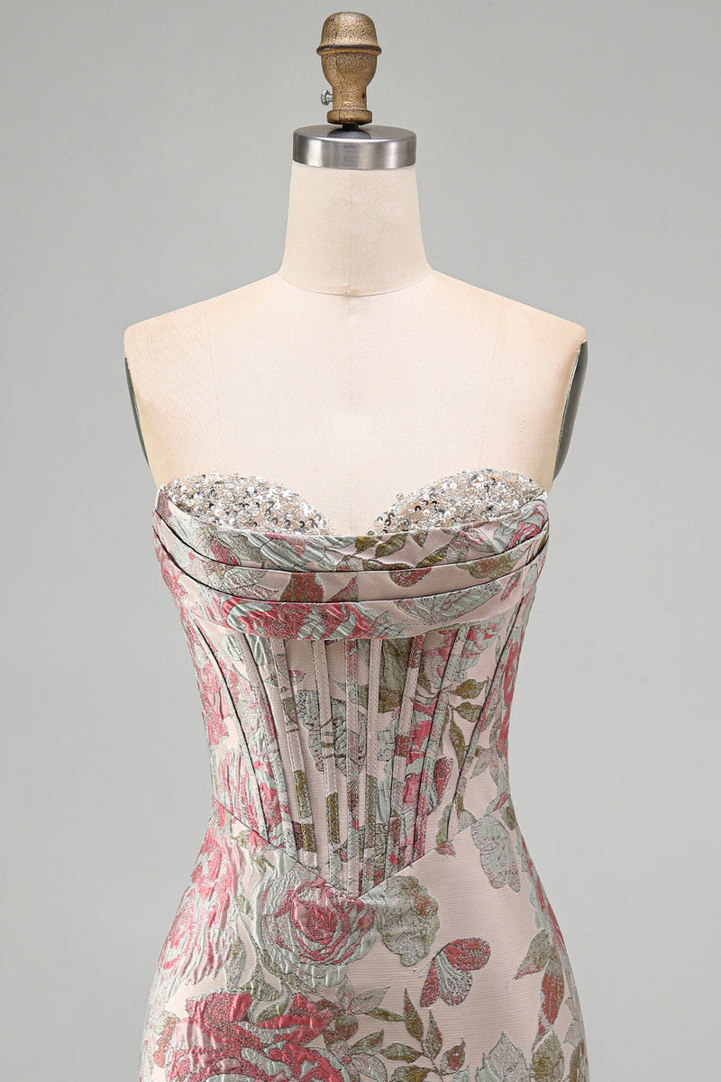 Load image into Gallery viewer, Pink Floral Corset Ruched Tight Sweetheart Short Cocktail Dress