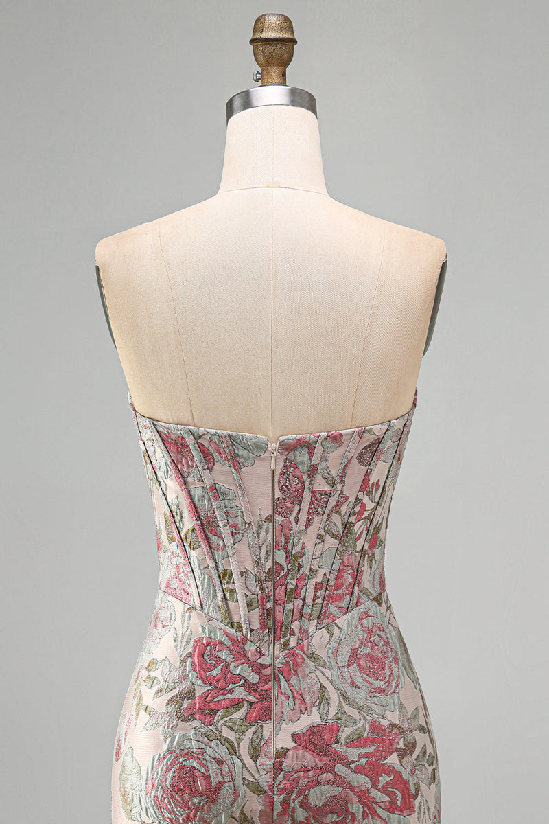 Load image into Gallery viewer, Pink Floral Corset Ruched Tight Sweetheart Short Cocktail Dress