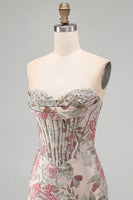 Load image into Gallery viewer, Pink Floral Corset Ruched Tight Sweetheart Short Cocktail Dress