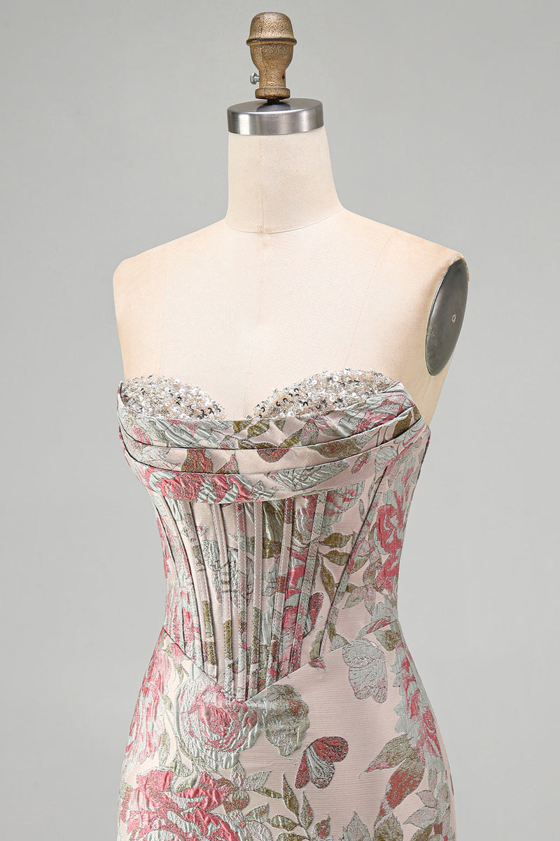 Load image into Gallery viewer, Pink Floral Corset Ruched Tight Sweetheart Short Cocktail Dress