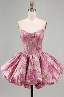Load image into Gallery viewer, Red Floral Corset Jacquard A Line Short Bubble Cocktail Dress
