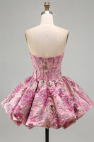 Load image into Gallery viewer, Red Floral Corset Jacquard A Line Short Bubble Cocktail Dress