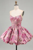Load image into Gallery viewer, Red Floral Corset Jacquard A Line Short Bubble Cocktail Dress