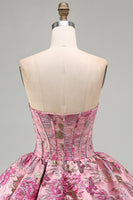 Load image into Gallery viewer, Red Floral Corset Jacquard A Line Short Bubble Cocktail Dress