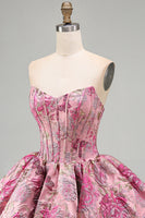 Load image into Gallery viewer, Red Floral Corset Jacquard A Line Short Bubble Cocktail Dress