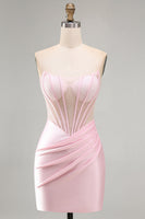 Load image into Gallery viewer, Sparkly Pink Tight Corset Beaded Ruched Short Cocktail Dress