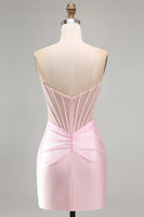 Load image into Gallery viewer, Sparkly Pink Tight Corset Beaded Ruched Short Cocktail Dress